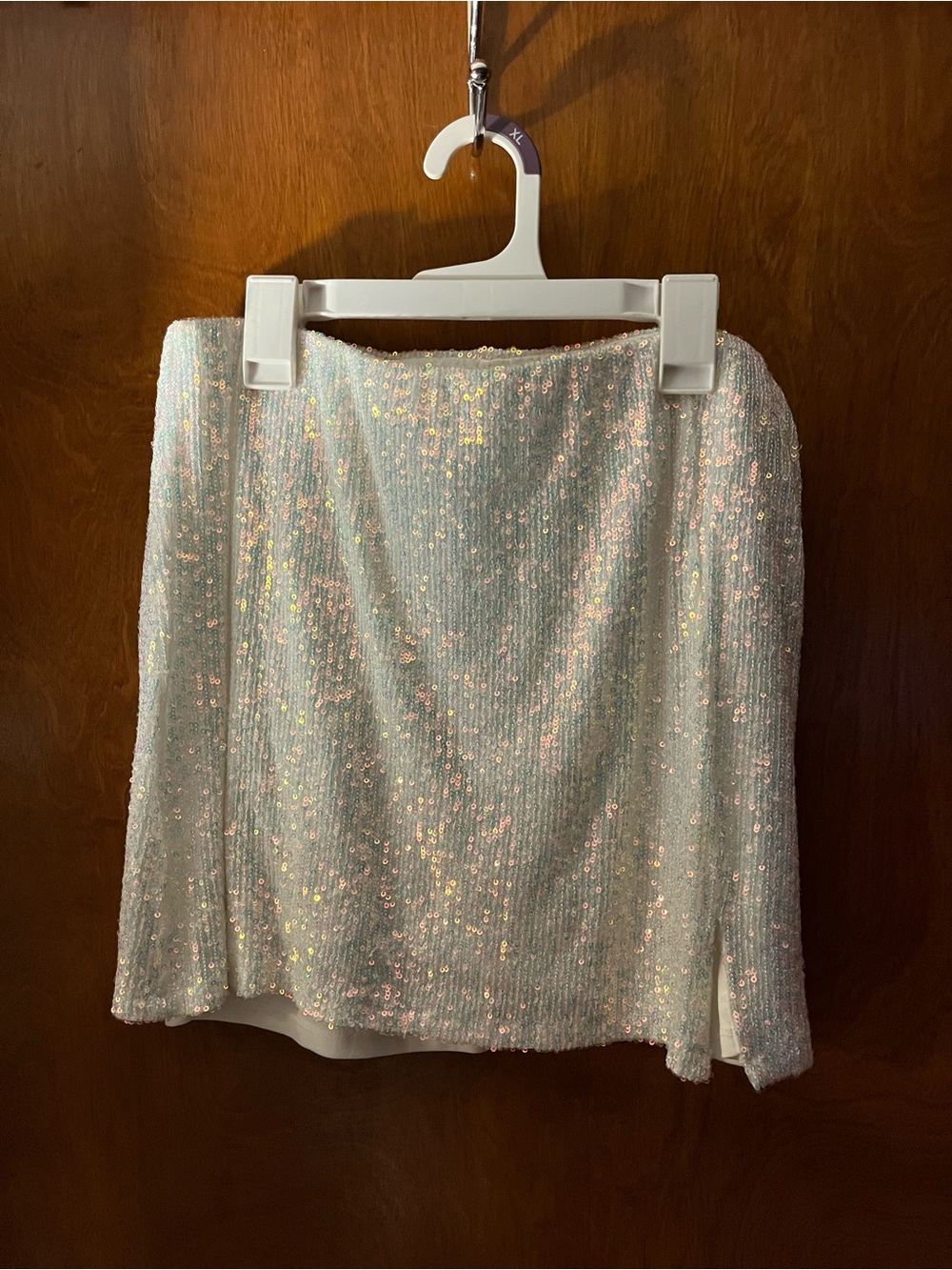 art class Iridescent Sequin White Mini Skirt